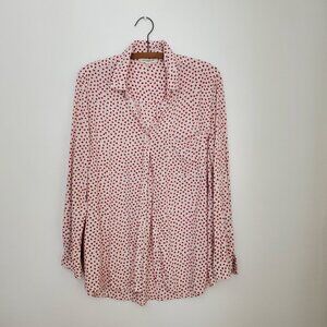 Beachlunchlounge White Red Floral Print Long Sleeve Button Down Shirt Tunic SZ M